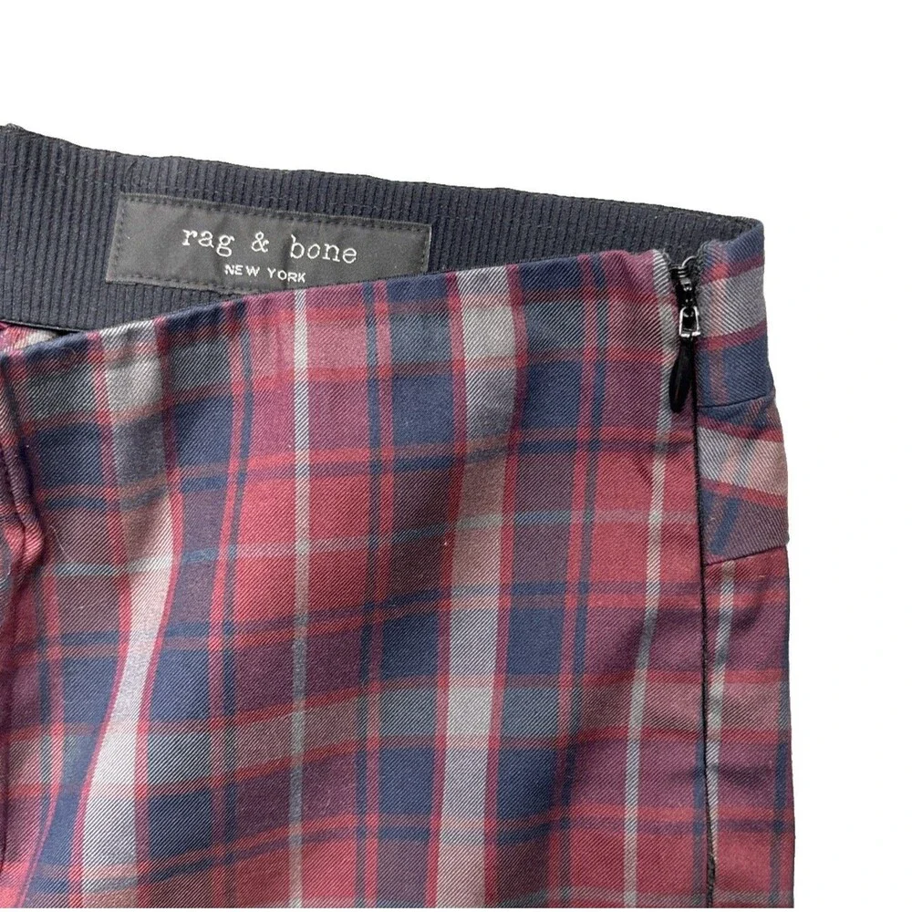 Rag & Bone Simone Pants Womens Size 0 Red Blue Plaid High Rise Dark Academia